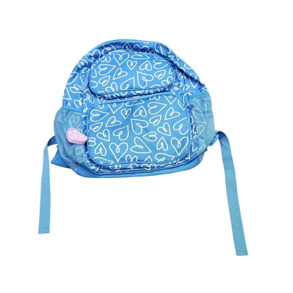 Cat & Jack Kids Girls Backpack Blue Printed White Hearts Back to School Bag